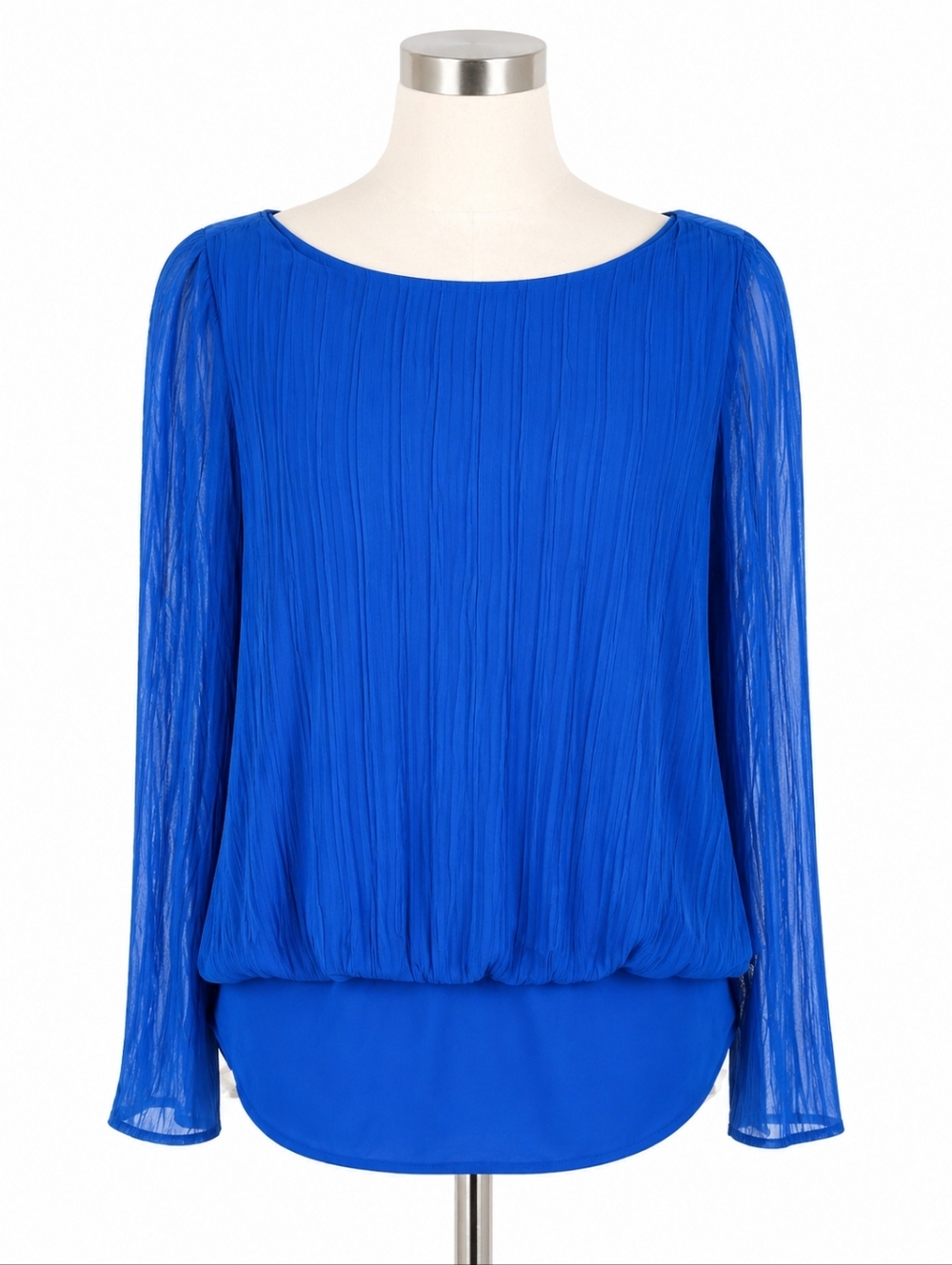 Chico's Touch Of Cool Blue Crinkle Textured Banded Hem Top Sz 2 (L) Career